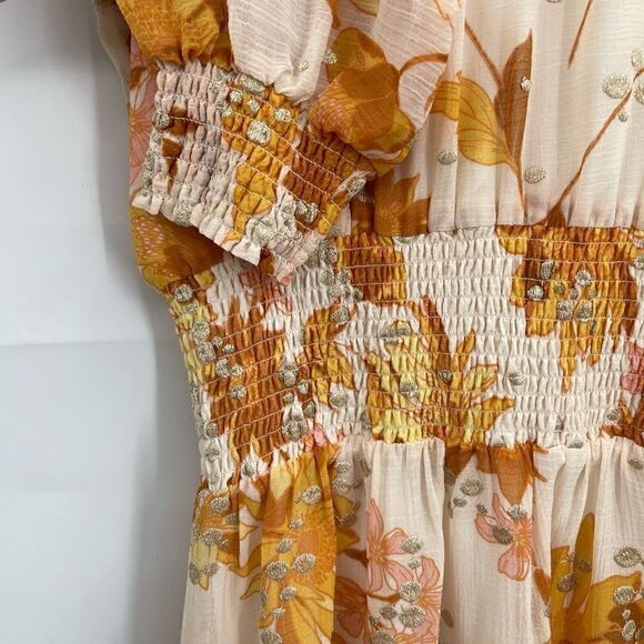 BTFL-life Yellow Ambrielle Floral Smocked Long Sleeve Mini Dress Small - Picture 3 of 9